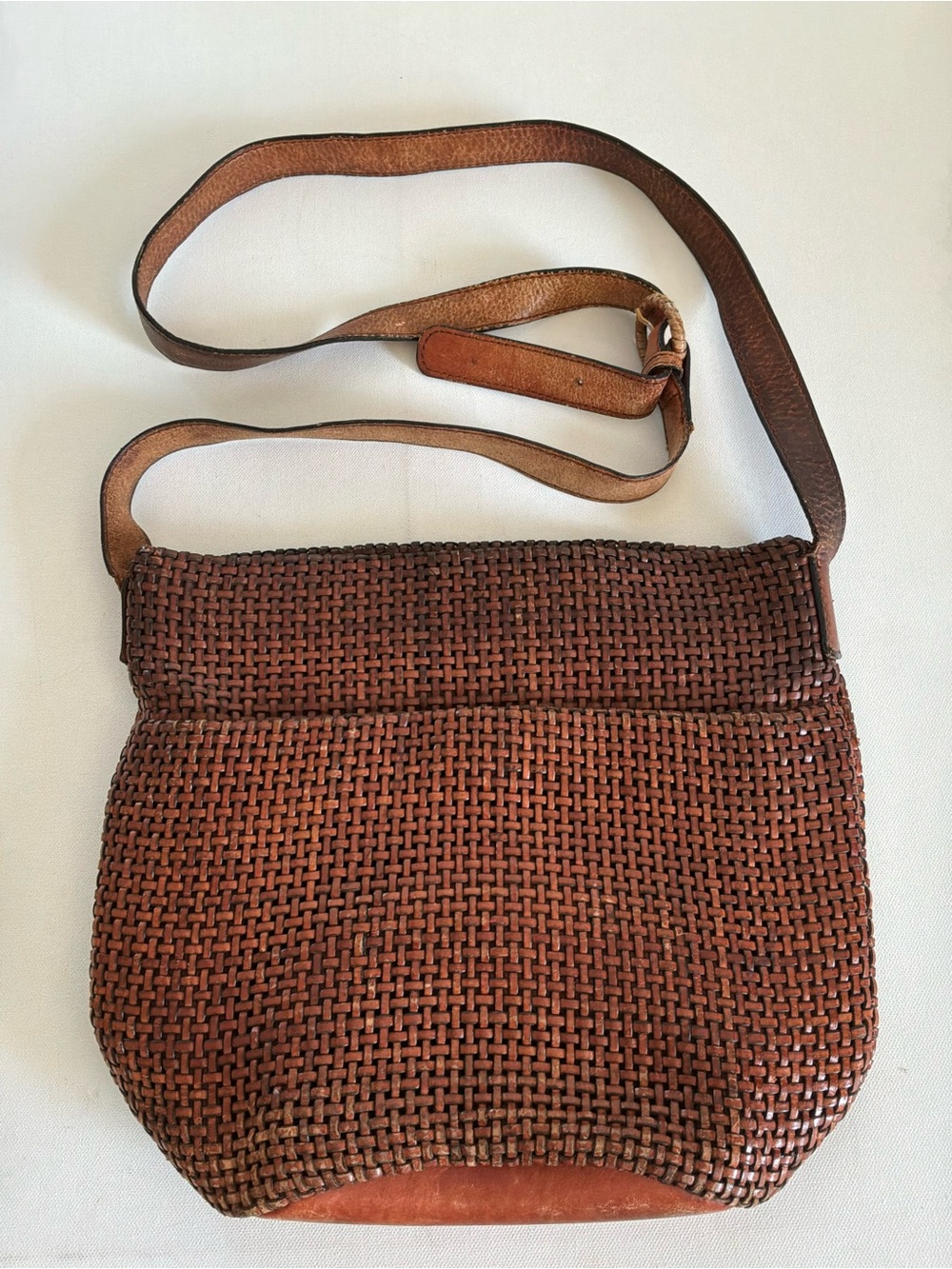 Vintage Woven Leather Crossbody Shoulder Bag Brown Boho Artisan Handbag Adjustab
